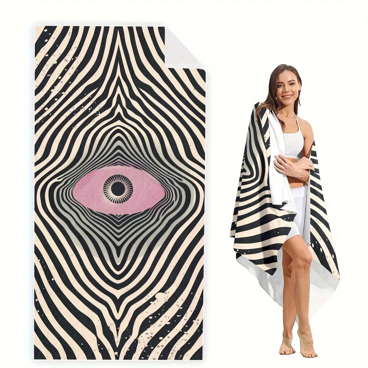 Quick-Dry Microfiber Beach Towel Geometric Eye Design Lightweight & Sand-Proof For Outdoor Travel Swimming Pool Gym Yoga