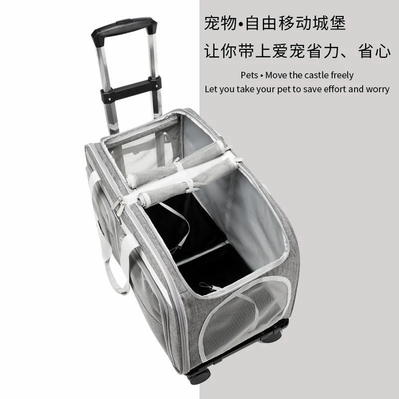 2 Position Cats Dog Portable Outgoing Bag Pet Cart Removable Universal Wheels Luggage Pack