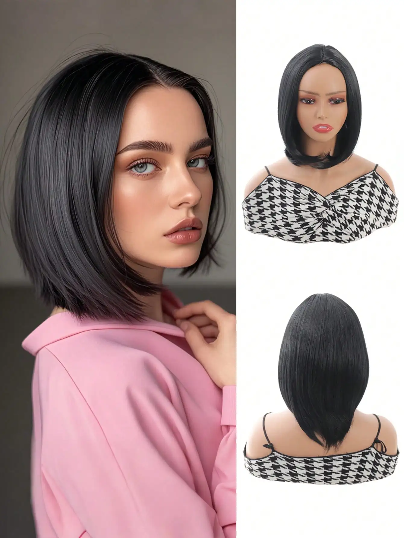 

Short Bob Wig Synthetic Black Straight Bob Wigs 14 Inch Bowl Cut Wig Heat Resistant Fiber Synthetic Shoulder Length Bob Wigs For