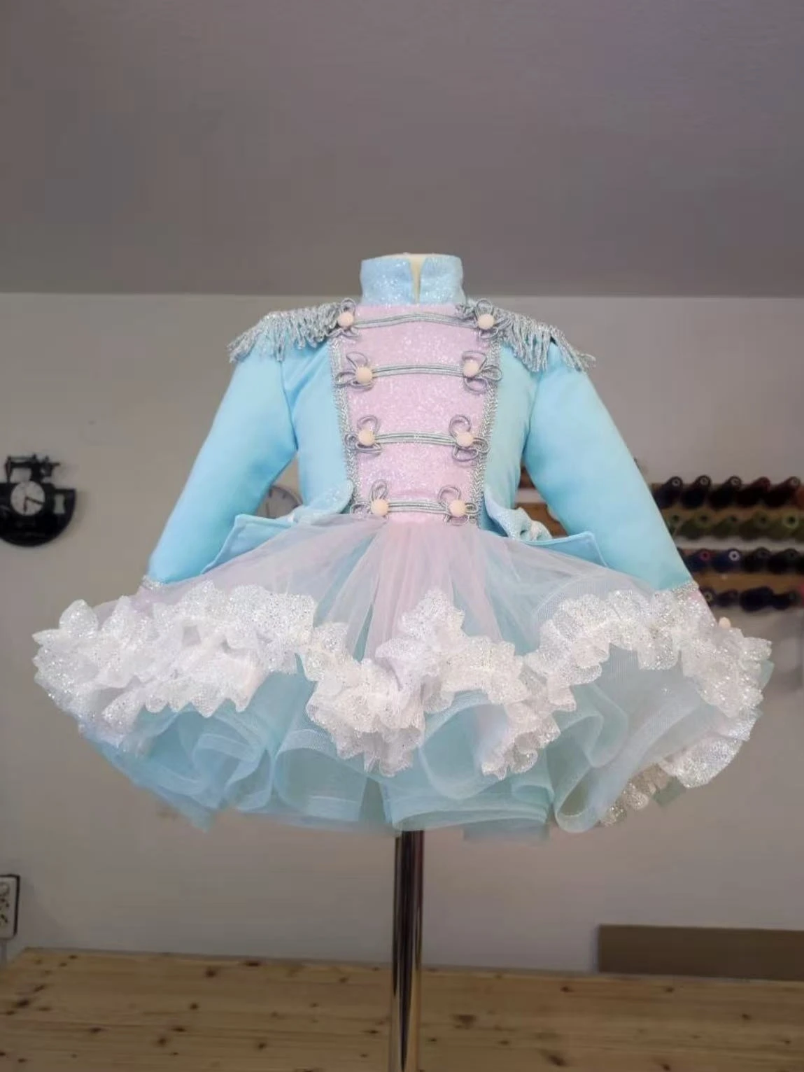 

0-12Y Baby Girl Autumn Embroidery Blue Pink Vintage Princess Dress for Birthday Photography Holiday Eid C243