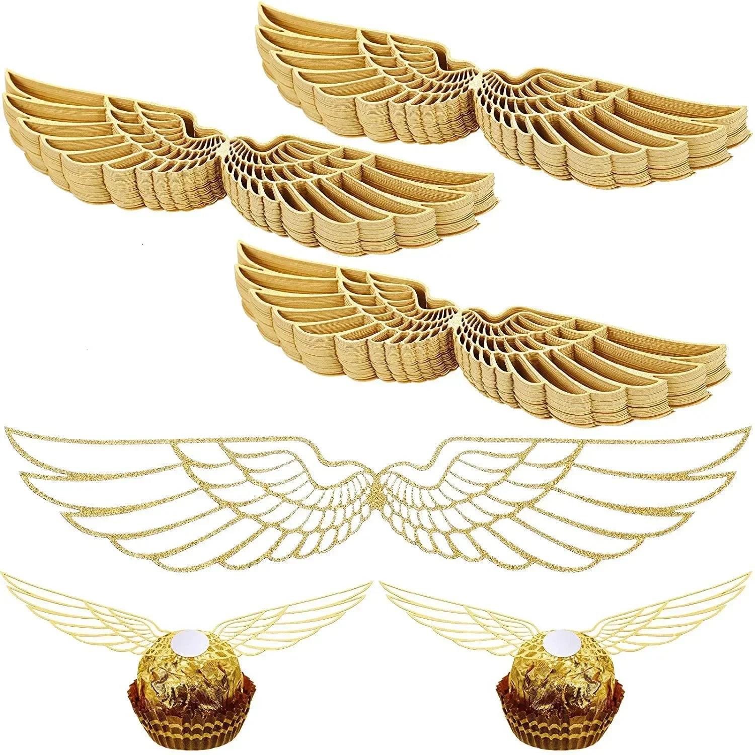 Golden Snitch Cake Topper Magic Movie Golden Angel Wings Chocolate Cake Decoration Cartoon Magic Theme Party Supplies