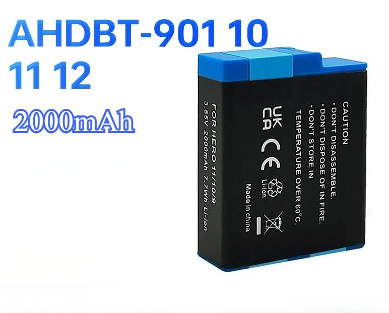 2000mAh AHDBT-901 10 11 12  Battery for GoPro Hero 10/11/12 & Blue EditionUSB-C Fast Charging with OLED Power Display
