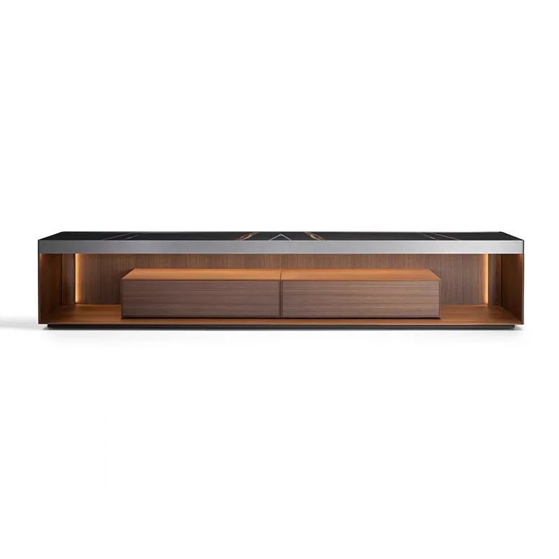 

Light luxury solid wood minimalist living room floor TV cabinet home designer new Italian high-end rock slab