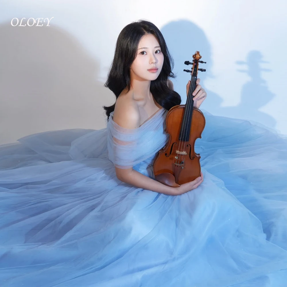 

OLOEY Elegant Sweetheart Korea Wedding Dresses Sky Blue Off Shoulder Customized Photos Shoot Dress A Line Bride Reception Dress