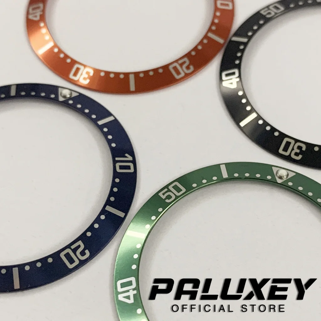 38 مللي متر × 30.6 مللي متر حلقة ألومنيوم برتقالي أزرق أخضر ساعة سوداء مدي إدراج لحالات الساعات الرجالية استبدال الإكسسوارات