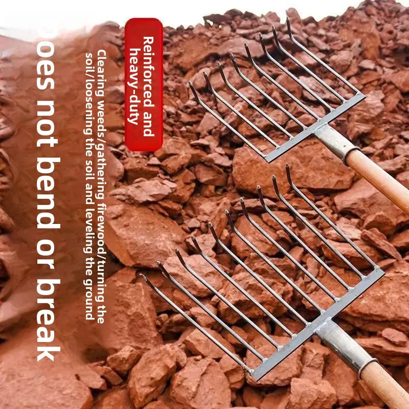 New Manganese Steel Rake Durable Farm Garden Grass Grain Corn Leaves Debris Cleaning