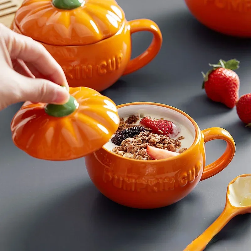 Pumpkin Creative Water Cup Ceramic Thermos Cup with Lid Exquisite Breakfast Oatmeal  Heat-insulating Scalding-proof Milk