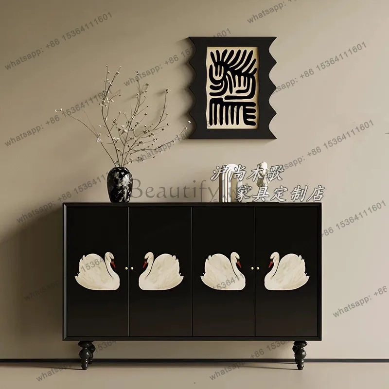 

French retro new Chinese solid wood painted locker entrance foyer locker