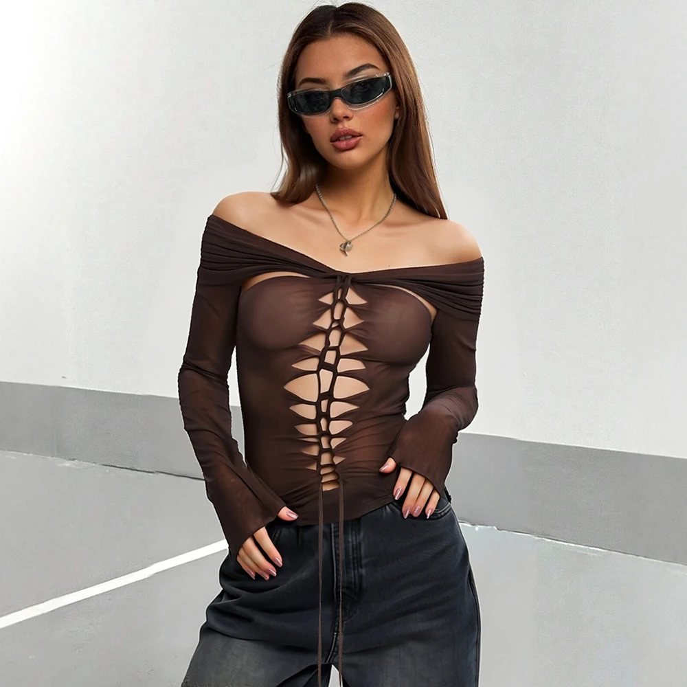 Women's T-Shirts All Season Sexy Wild Solid Color Long Sleeve Off Shoulder Boat Neck Party