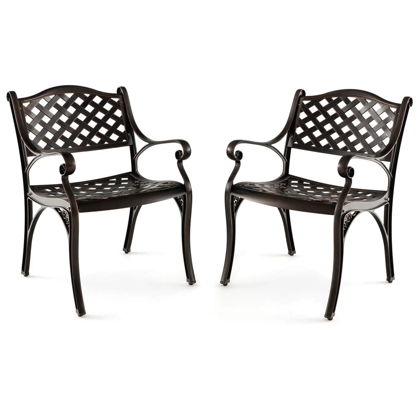 Cast Aluminum Patio Chairs Set of 2 All Weather Outdoor Dining Chairs w/Armrests