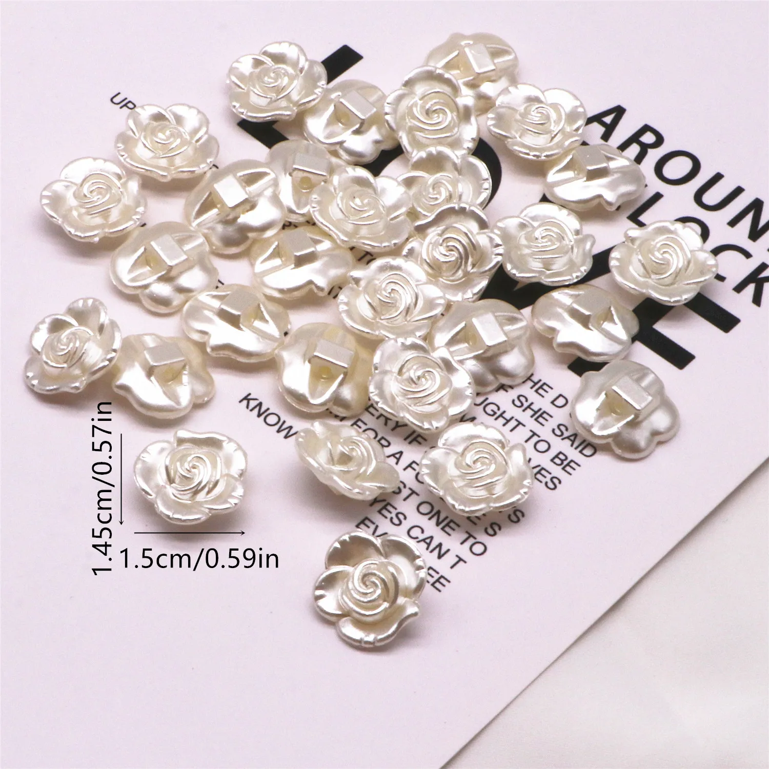 50PCS 15mm Resin ABS Ivory/White Pearl Flower Shank Button Clothing Accessories For Sewing Scrapbooking Garment DIY