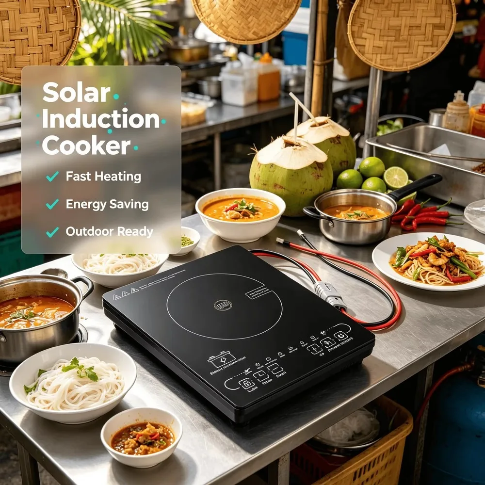 1500W DC 24V 48V Solar Induction Stove Drop-In Desktop Design Built-in for Indoor Outdoor Use for Hotels US Customers
