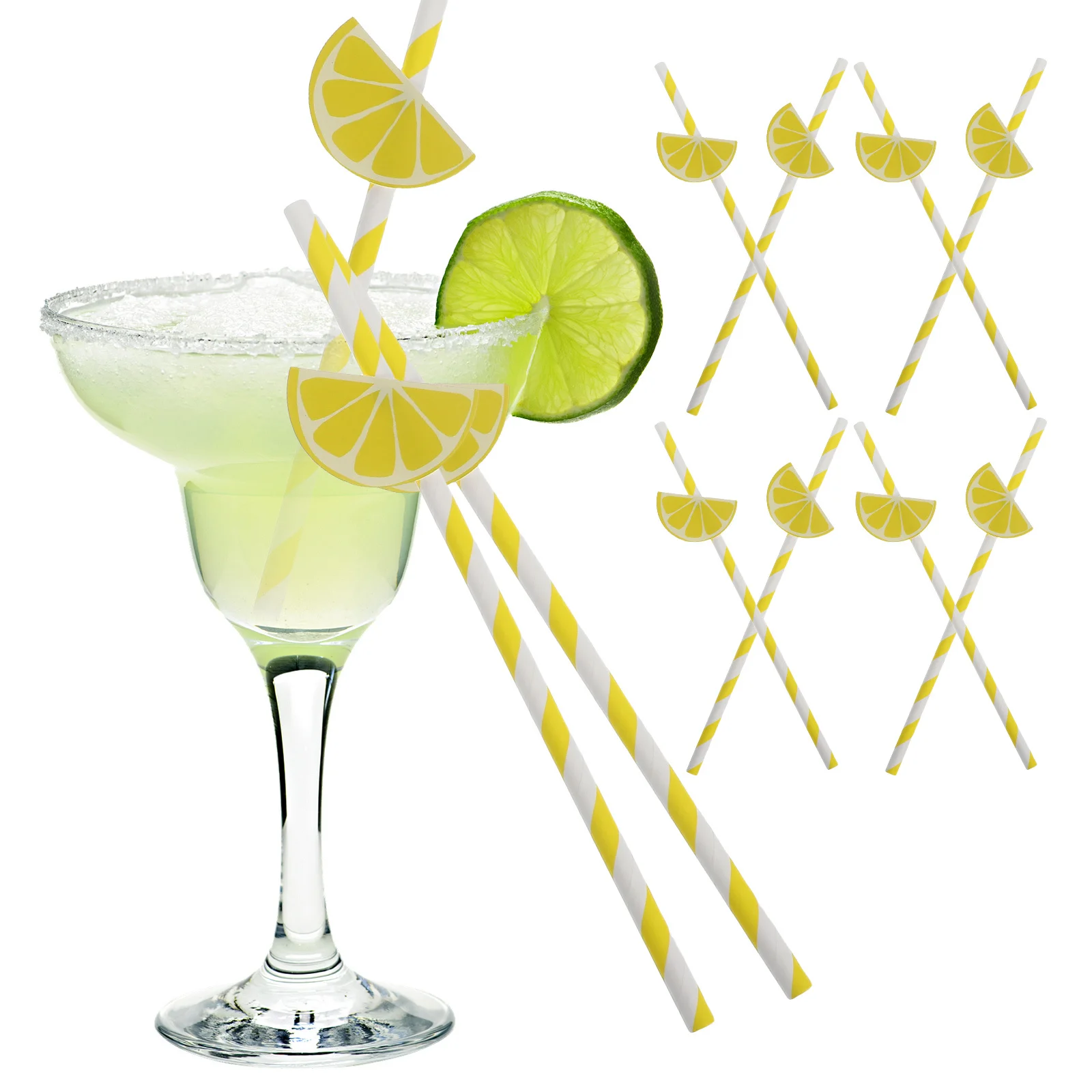 

30pcs Paper Straws Lemon Design Drinking Straws For Party Coffee Smoothies Holiday Cocktails Diy Decoration Fruit Themed Party