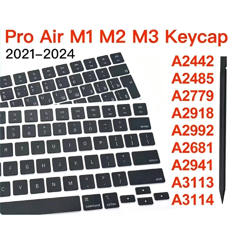 

Новые клавиши (кейкапы) A2442 A2485 A2681 A2941 A2779 A2992 для MacBook Pro Air 13" 14" (США, Великобритания, Испания, Франция, Россия) 2021-2024