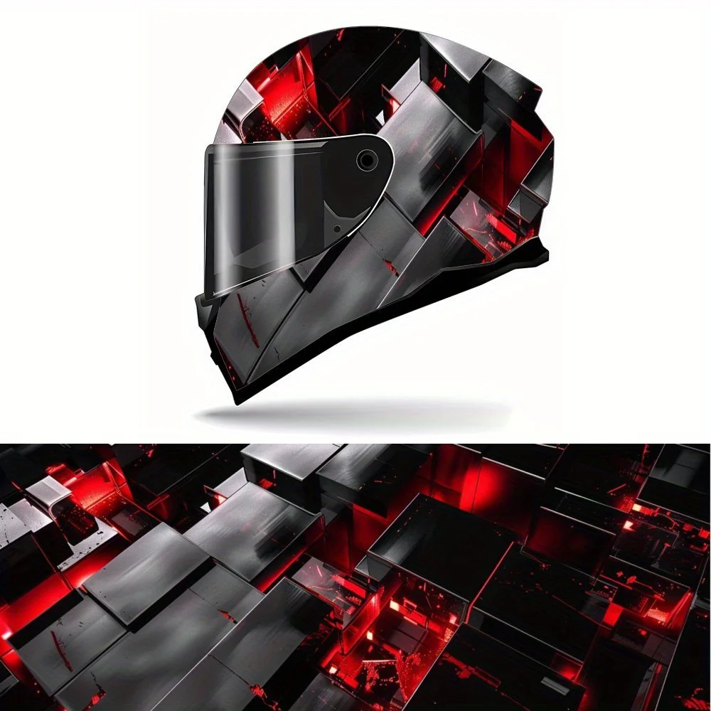 

Cool Black and Red Broken Style PVC Motorcycle Helmet Vinyl Wrap, Self-Adhesive Waterproof Sticker, Anti-Scratch Decorative Film