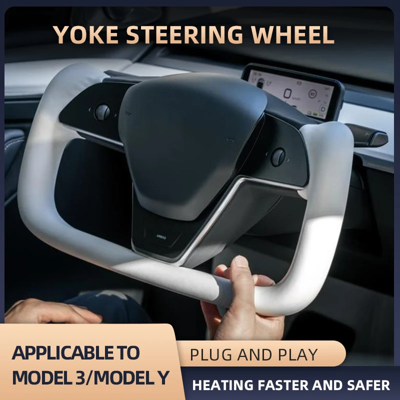 

For Tesla Model 3 Model Y Yoke Handle Steering Wheel With Heating Nappa Leather Volante Car Steering Wheel Car Accessories