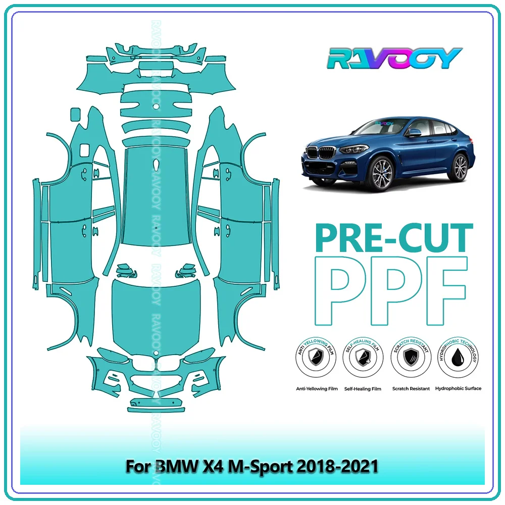 RAVOOY Custom-Fit Precut TPU PPF Full Vehicle Clear Bra Stone Guard EU UK For BMW X4 M-Sport 2018-2021