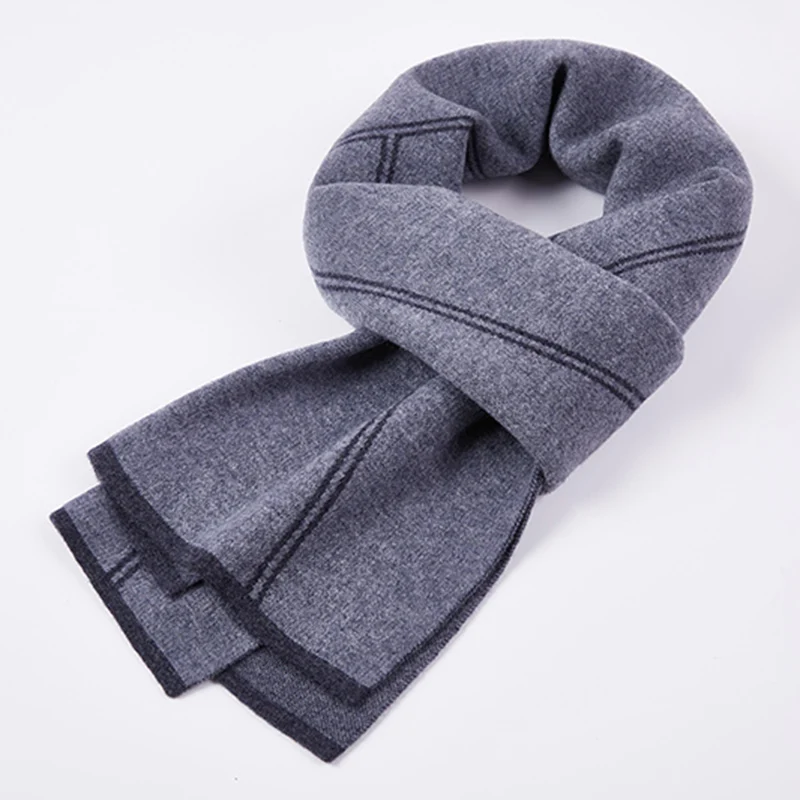 Autumn Winter Warm Men's Wool 100% Scarf Striped Thicker Scarves For Men Cashmere Neckwarmer Luxury Shawls Wrap Male