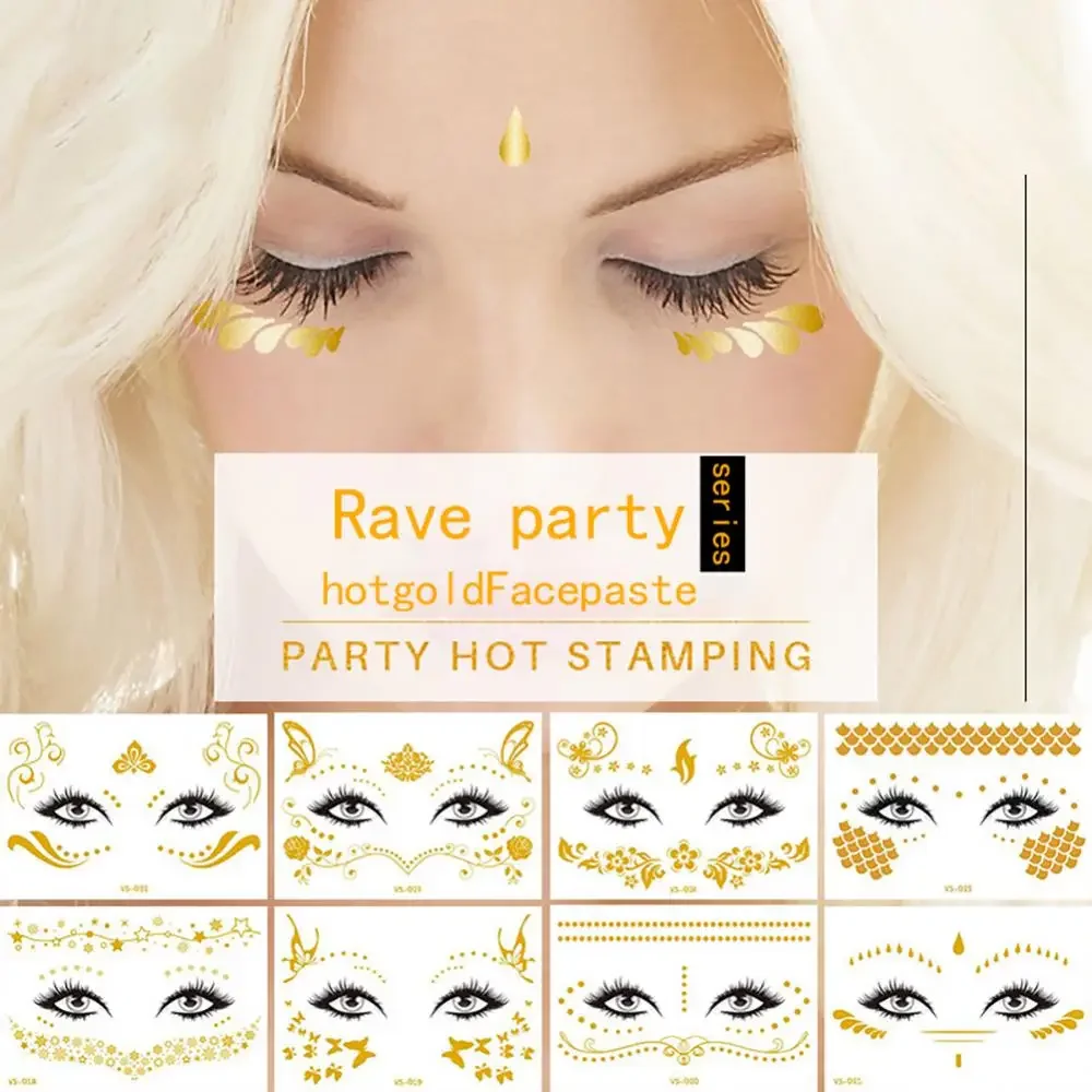 1PCS Golden Face Temporary Tattoo Waterproof Blocked Freckle Stickers Eye Makeup Decal Bronzing Music Festival Wholesale