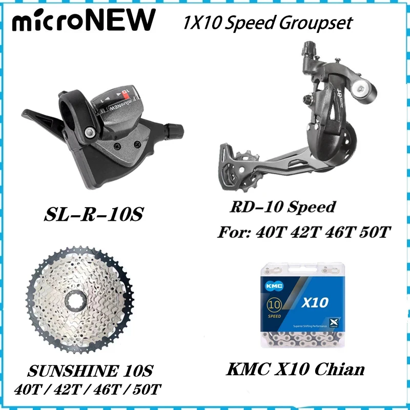 microNEW 1x10S Shift Lever Derailleurs 10 Speed Rear Derailleurs 10 Speed Sunshine Cassette 36T 40T 42T 46T 50T X10 10v Chain