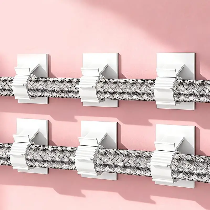 New！5Pcs Adjustable Self-Adhesive Cable Organizer Clips Wire Ties Mounts Clamps Hook Curtain Rod Brackets Nail-Free Pipe Holder