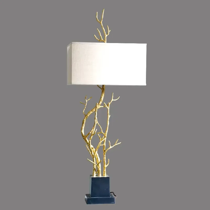Retro Brass Table Lamp with Black Marble Base Creative Branch Design White Shadow LED Light for Home Decoration Living Room 3