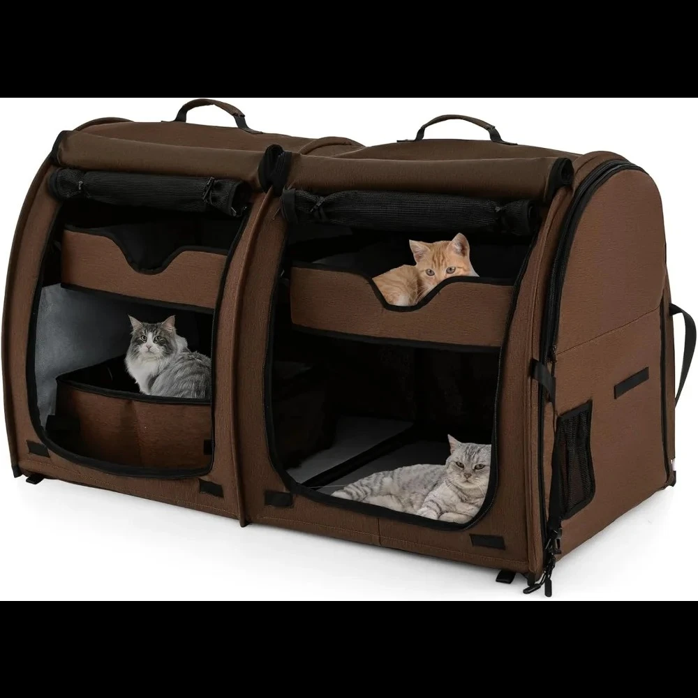 

Customizable 40 Inch Cat Carrier with Double Compartments, Portable Pet Kennel with 2 Removable Hammocks