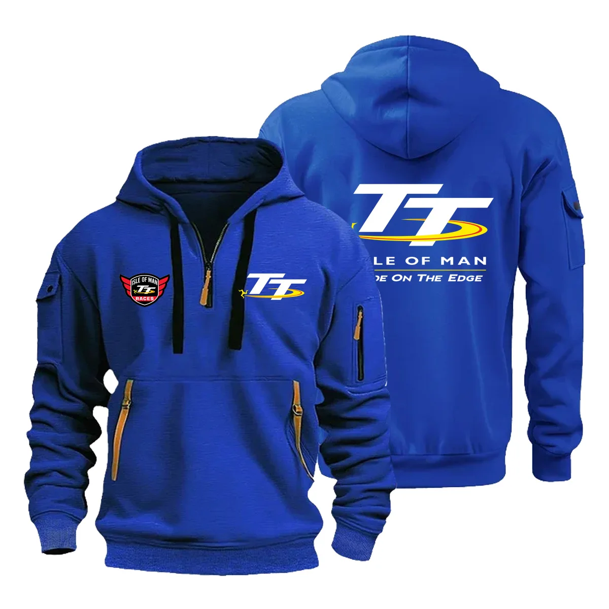 Men's Spring/Autumn Windproof Half Zipper Hoodie TT Isle of Man Ride on the Edge Moto Jacket Outdoor Sports Hoodie Jacket Casual