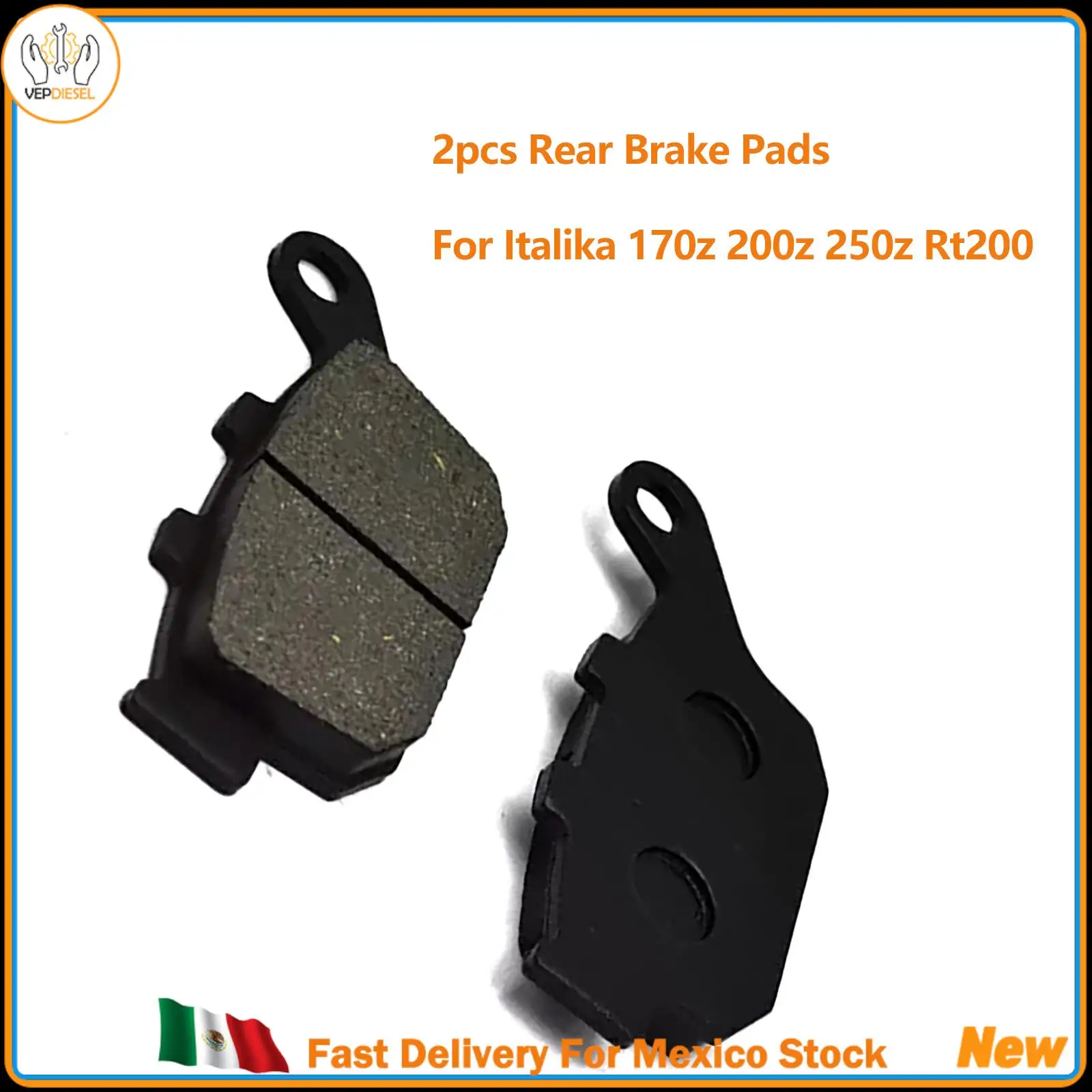 2pcs Rear Brake Pads For Italika 170z 200z 250z Rt200 / Gp New