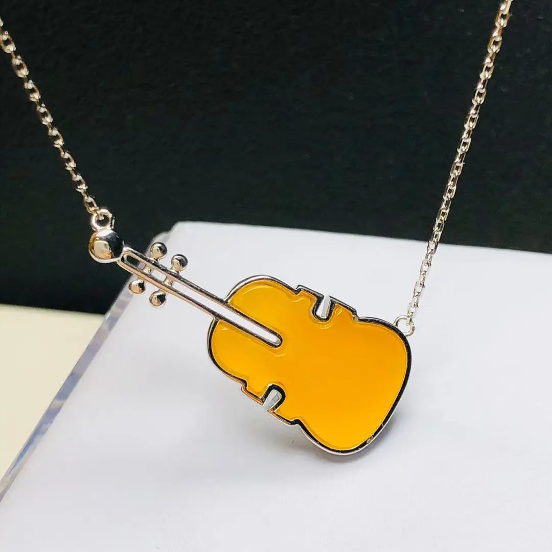 

Сертификат из чистого серебра 925, натуральный балтийский желтый янтарь, кулон-цепочка для скрипки, ожерелье, забавные женские ювелирные изделия, дропшиппинг, подарок