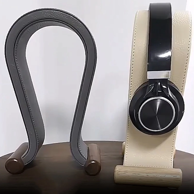 حامل سماعة رأس جلدي على شكل حرف U يدعم سطح الطاولة وحامل عرض لسماعات أذن ألعاب الكمبيوتر الشخصي، كريمي-أبيض