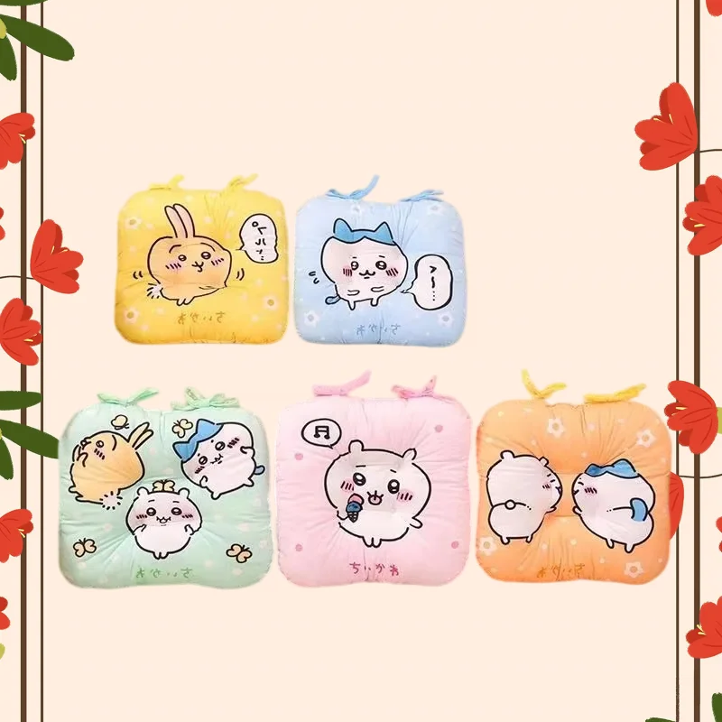 Chiikawa Thick cute cartoon seat cushion with lumbar support, square non slip breathable pad, great for long sitting, office,