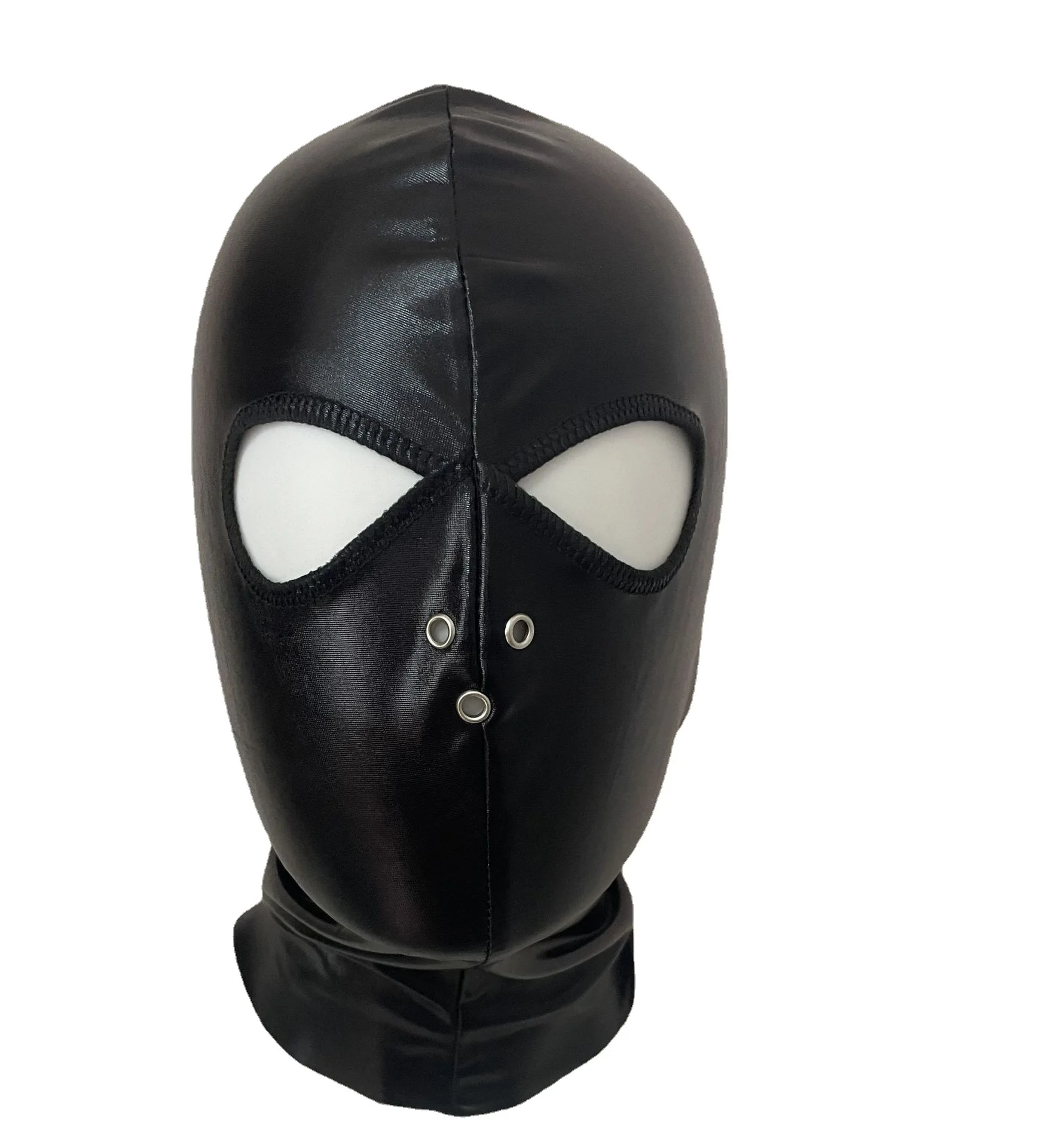 Black Leather Hood Mask Spandex Breathable Mens Latex Headpiece Halloween Coplay Mask for Costume Party Role Play Headgear