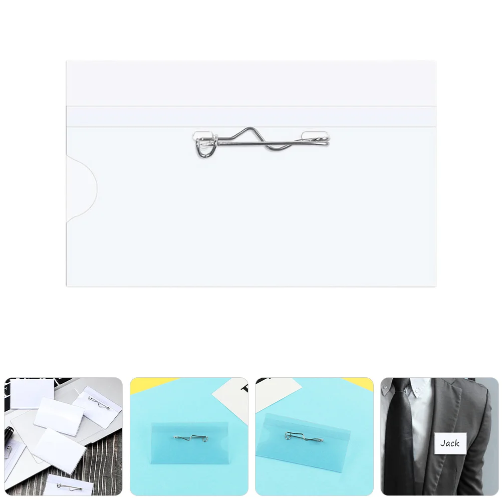 

1 set Clear Badge Holder With Pin Id Tags For Card Storage Lightweight Pvc Name Badge Sleeve Horizontal Plastic Name Tag Holder