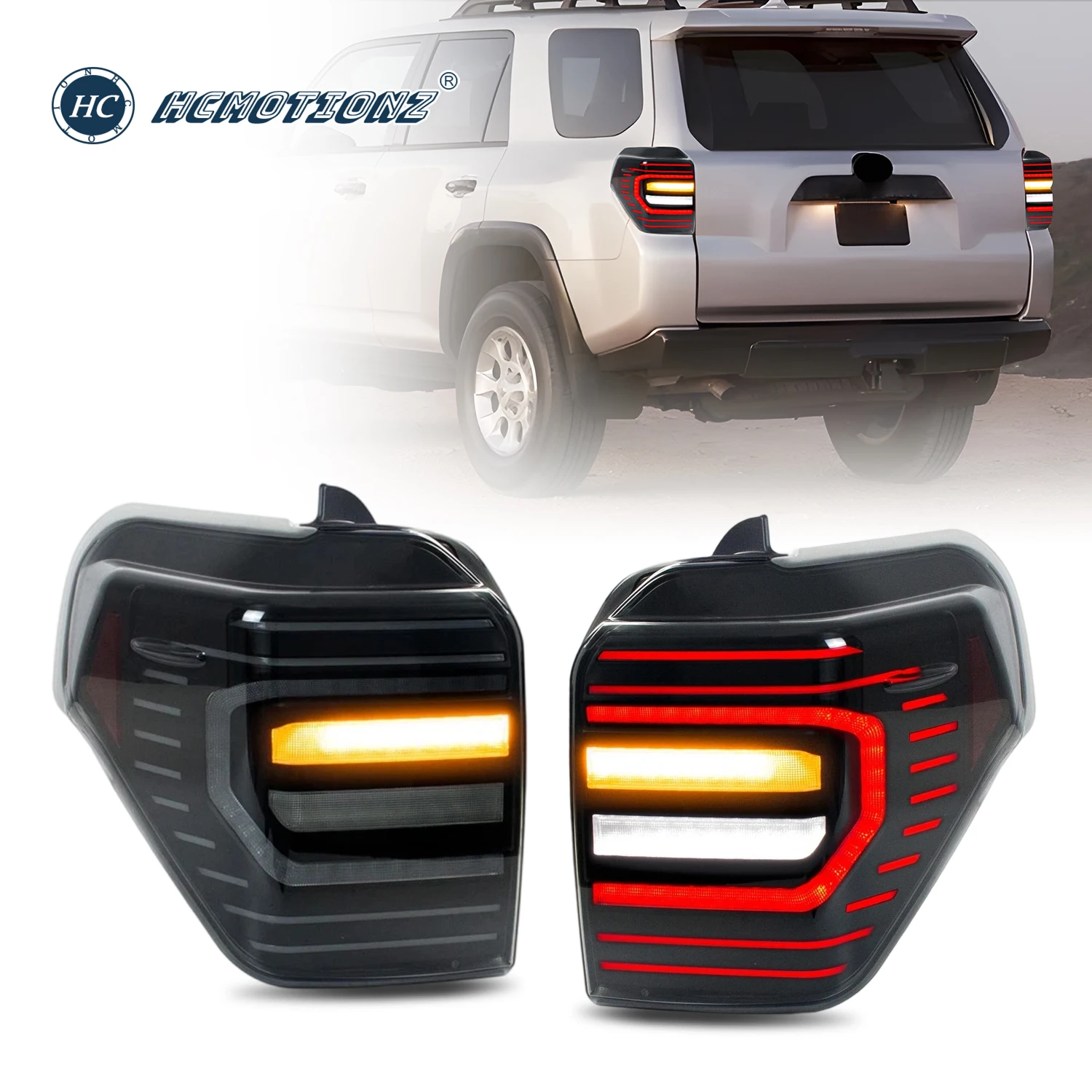 HCMOTIONZ Tail Lights for Toyota 4Runner 2010-2024 DRL Start up Animation LED Rear Lamps Assembly SR5 TRD Off Road Lmited