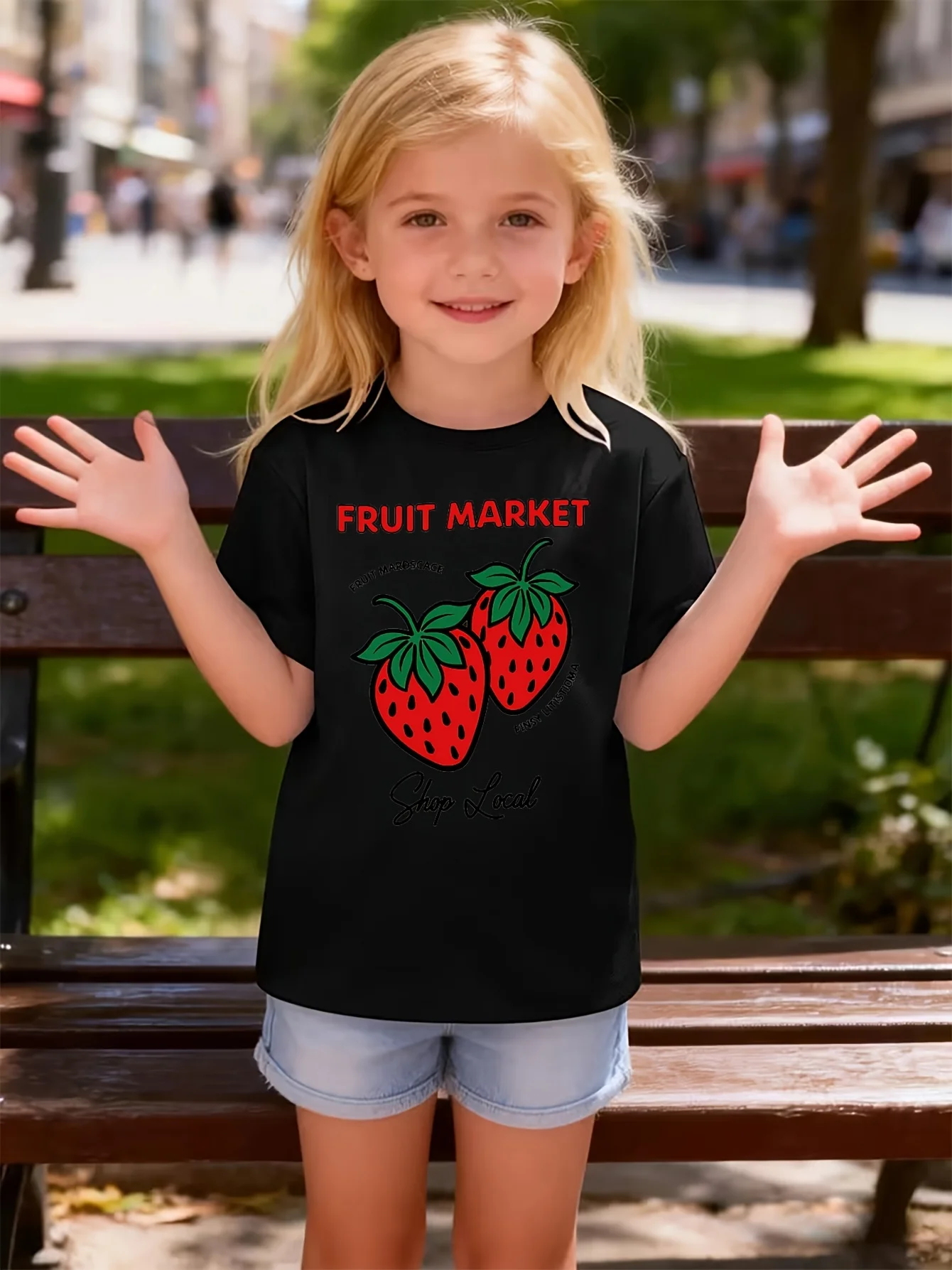 Fruit Market Strawberry Shop Local Fruit Letter Graphic Print T Shirt Family Matching Boys Girls Kids Casual Short Sleeve Tops