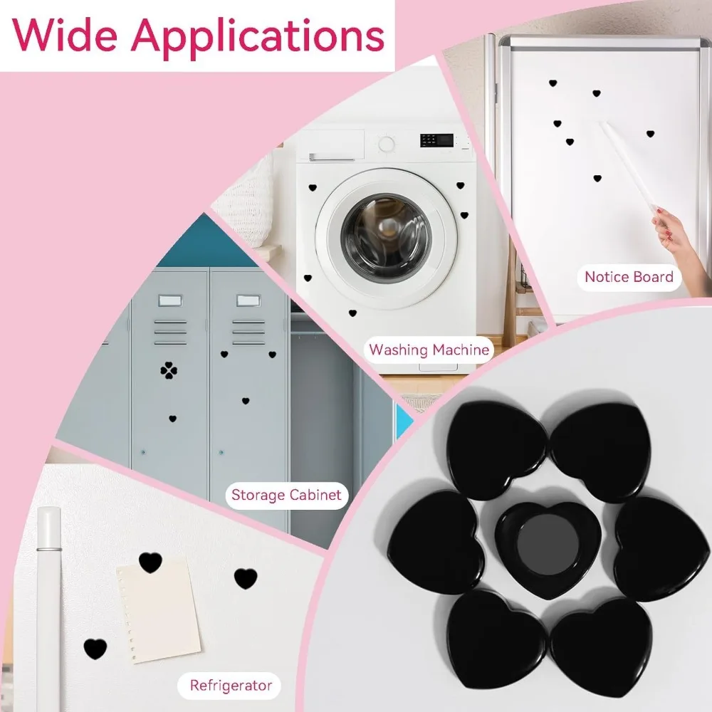 30 sztuk czarnych magnesów w kształcie serca do lodówki – mocne, wytrzymałe, do domu i biura