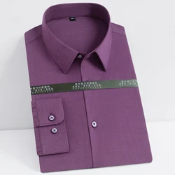 Camicia elegante da uomo casual elastica a maniche lunghe tinta unita senza tasca Camicie da ufficio da lavoro formali standard in fibra di bambù