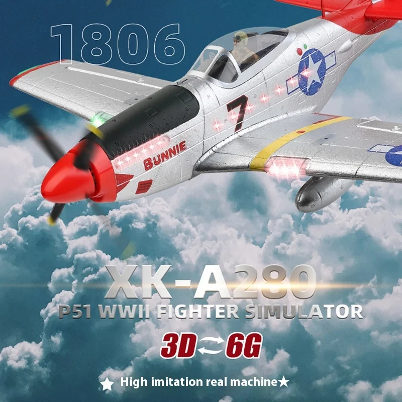 Wei Li's new XKA280 remote-controlled aircraft four-channel P51 fighter fixed-wing foam glider model.