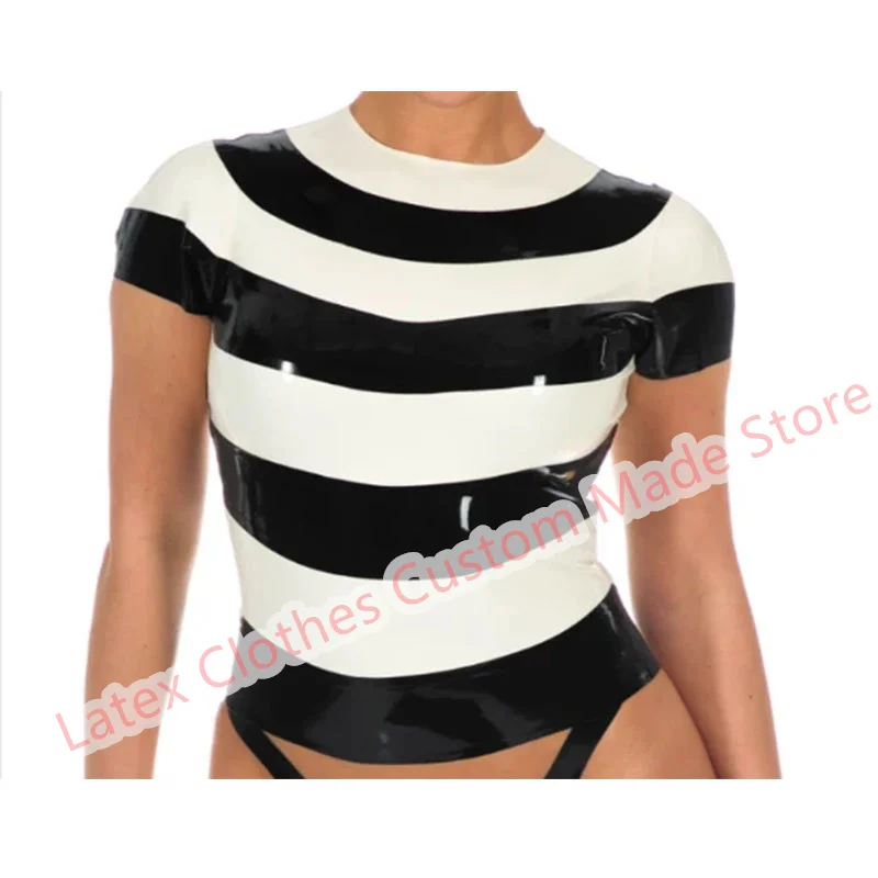 

Sexy Lingerie for Women Handmade Latex Top Rubber Suit Cosplay Costumes Black with White