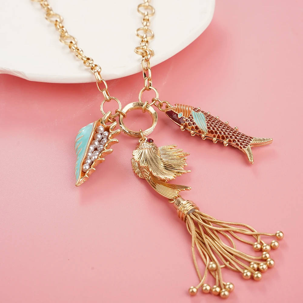 2024 Fashion Unique Ocean Design Mermaid Necklace Bird Choker Boho Stainless Steel Jewelry Fish Pendant Accessories