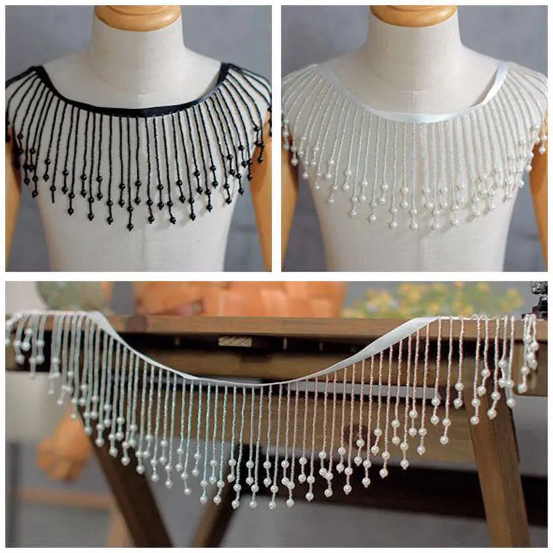 

1/2M Crystal Fringe Lace Trim Pearl Beaded Ribbon Tassel For Wedding Dress Garment Sofa Upholstery DIY Decor Sewing Accessories