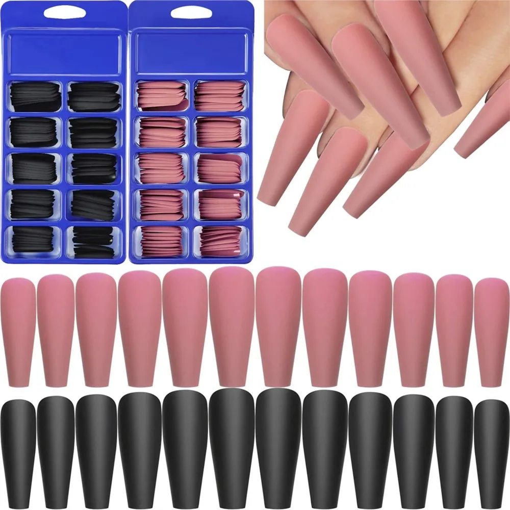 100Pc Matte Press on Nails Long Ballerina False Nails Detachable Wearable Manicure Fake Tips Full Cover Ballet Acrylic Fake Nail