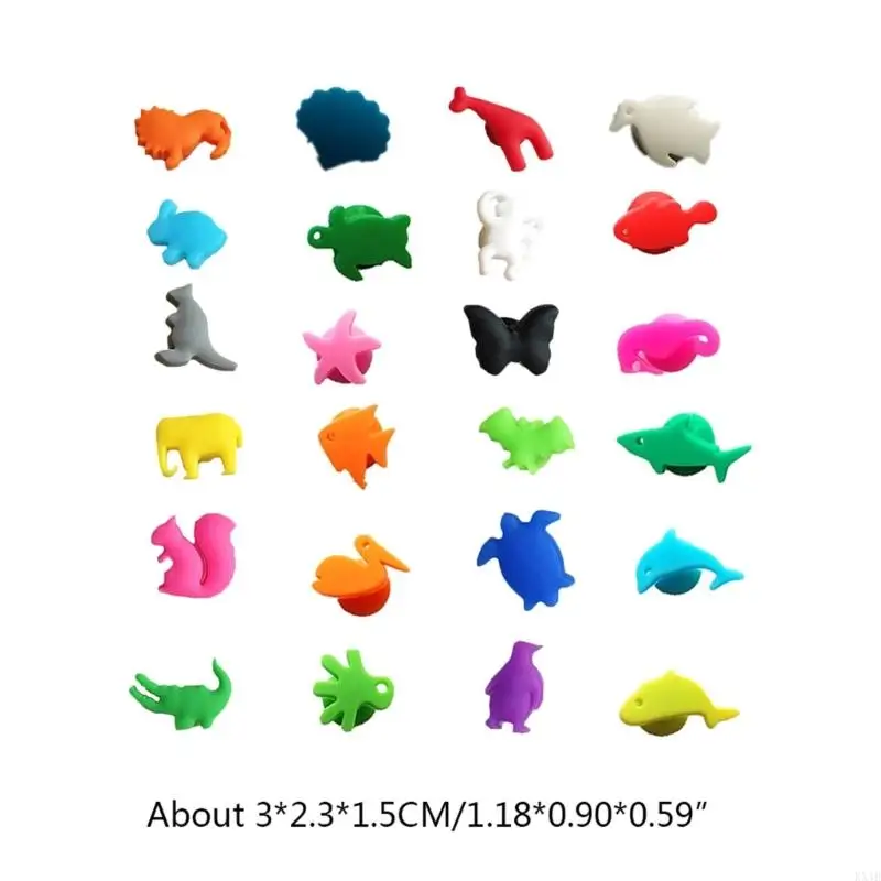 Kx4b Wine Glass Markers Set 24 Hewan Terestrial Hewan Minuman Silikon Pesona Gelas Tag Identifikasi Label Label Tanda