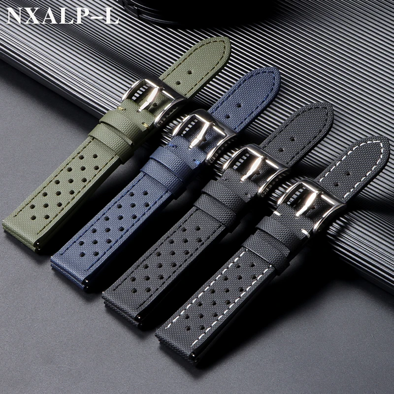 Quality Sailcloth Leather Watch Strap 18mm 20mm 22mm Quick Release Breathable Watchband for Seiko for Omega Bracelet Sport Bands