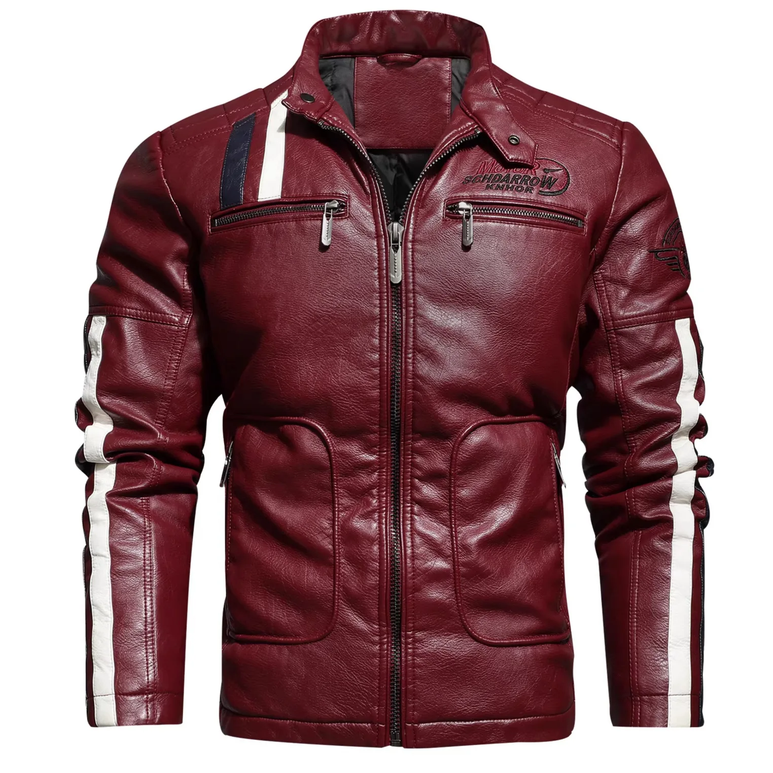 Comprehensive Training Men's Embroidered PU Jacket Windproof Cotton Jacket Men's Racing Clothes, Locomotive Leather Jacket Men