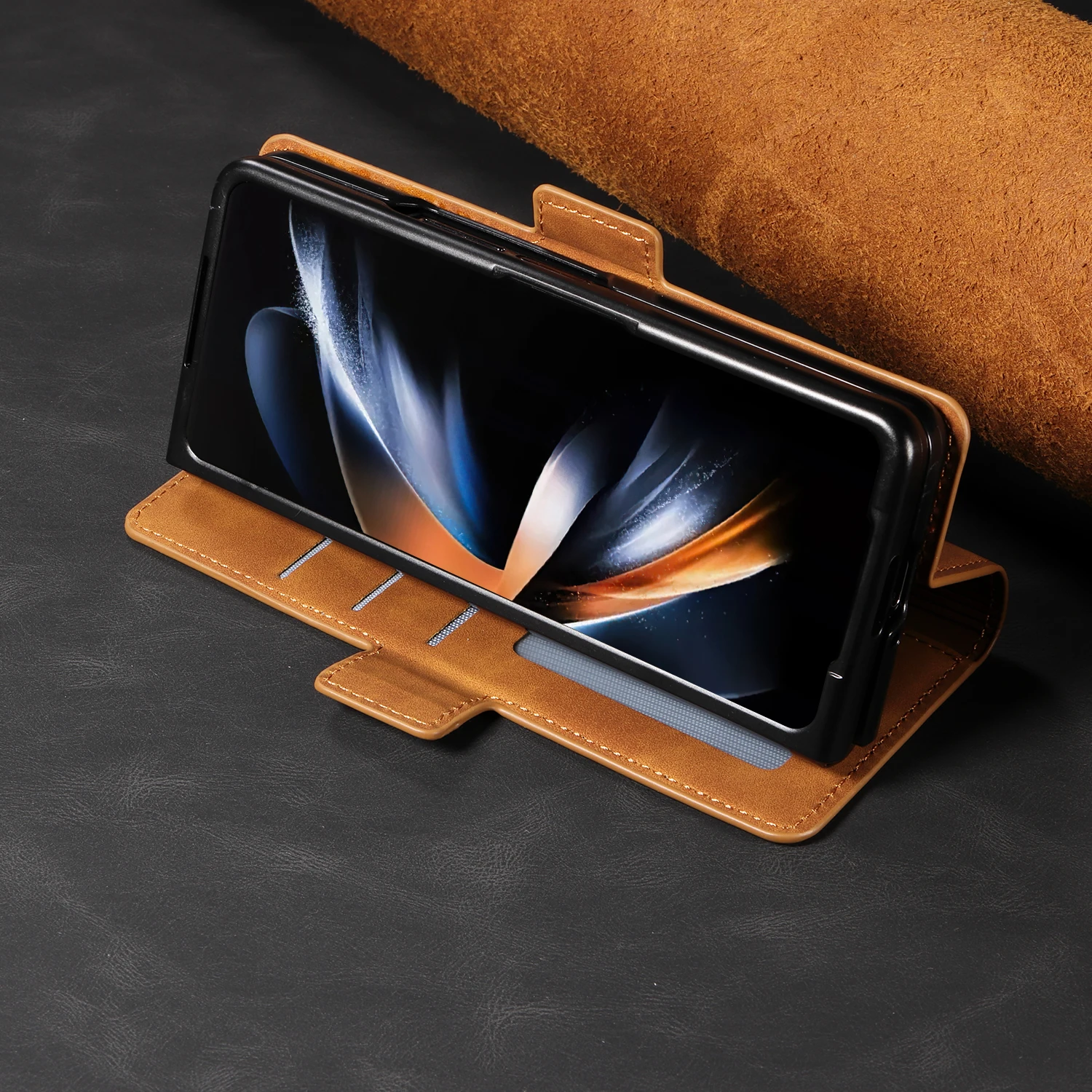 Luxury Business Flip Card Slot Wallet Leather Phone Case‌ for Samsung Fold 8 Ultra 7 6 5 4 3 Shockproof Book Stand Slim Cover - view 5