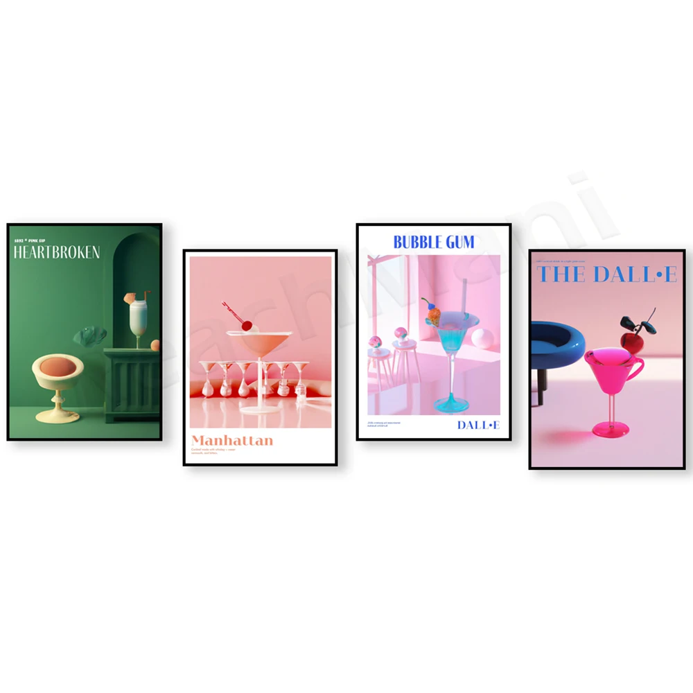 Manhattan Sweet and Bitter Cocktail Print, 70s Style, Drink Art, Colorful Bar Cart Gallery Wall Decor Poster, Vintage Cocktail view 4
