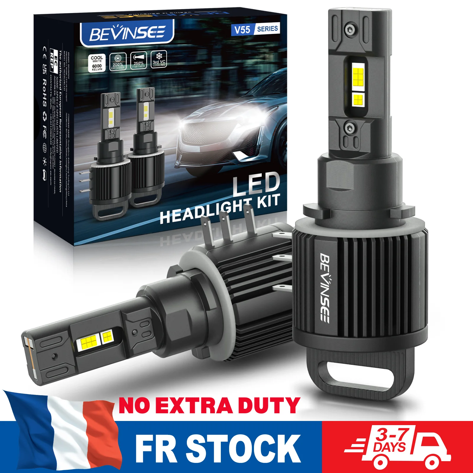 BEVINSEE H15 LED-Scheinwerferbirnen 110W 11000LM Superhelle Fernlicht+Tagfahrlicht für Audi A3 A4 Q3 für VW für Golf MK7/MK8 Passat 12V