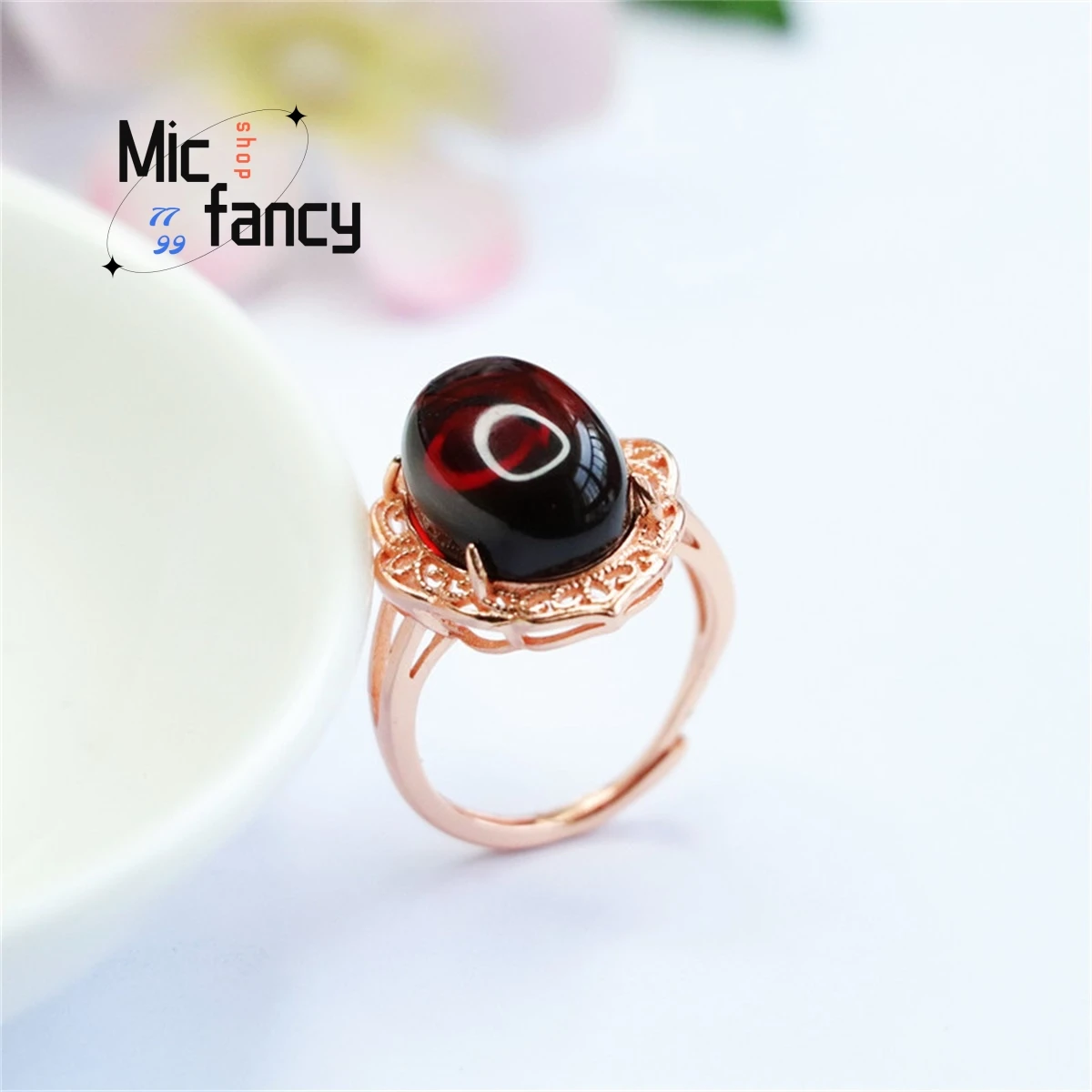 Natural Water Purification Amber Blood Pearl Ring Embedded With Hollowed-out Finger Simple Personality Retro Style Women Jewelry